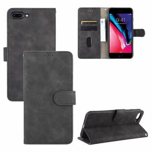 For iPhone 8 Plus & 7 Plus Solid Color Skin Feel Magnetic Buckle Horizontal Flip Calf Texture PU Leather Case with Holder & Card Slots & Wallet(Black)
