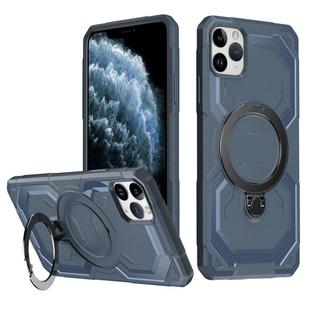 For iPhone 11 Pro Max Frosted MagSafe Holder Phone Case(Blue)