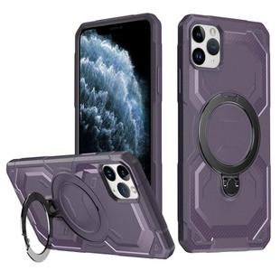 For iPhone 11 Pro Max Frosted MagSafe Holder Phone Case(Purple)