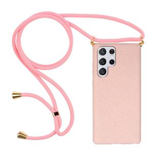 For Samsung Galaxy S25 Ultra 5G Wheat Straw Material Hybrid TPU Phone Case with Lanyard(Pink)