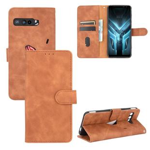 For ASUS ROG Phone 3 ZS661KS Solid Color Skin Feel Magnetic Buckle Horizontal Flip Calf Texture PU Leather Case with Holder & Card Slots & Wallet(Brown)