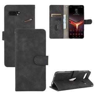 For ASUS ROG Phone II ZS660KL Solid Color Skin Feel Magnetic Buckle Horizontal Flip Calf Texture PU Leather Case with Holder & Card Slots & Wallet(Black)
