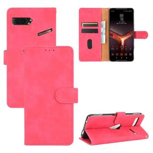 For ASUS ROG Phone II ZS660KL Solid Color Skin Feel Magnetic Buckle Horizontal Flip Calf Texture PU Leather Case with Holder & Card Slots & Wallet(Rose Red)