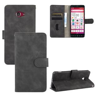 For Kyocera Basio 4 KYV47 Solid Color Skin Feel Magnetic Buckle Horizontal Flip Calf Texture PU Leather Case with Holder & Card Slots & Wallet(Black)