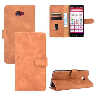 For Kyocera Basio 4 KYV47 Solid Color Skin Feel Magnetic Buckle Horizontal Flip Calf Texture PU Leather Case with Holder & Card Slots & Wallet(Brown)