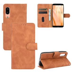 For Sharp Aquos Sense3 Lite SH-RM12 Solid Color Skin Feel Magnetic Buckle Horizontal Flip Calf Texture PU Leather Case with Holder & Card Slots & Wallet(Brown)