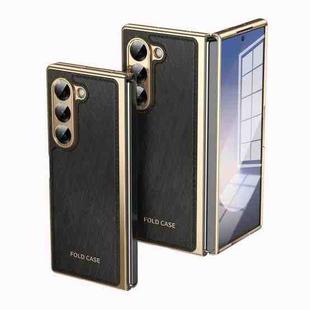 For Samsung Galaxy Z Fold6 Integrated Gold Wire Silver Brocade Plating Phone Case(Black)