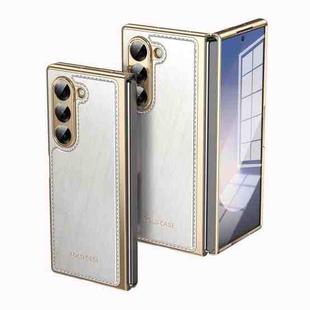 For Samsung Galaxy Z Fold6 Integrated Gold Wire Silver Brocade Plating Phone Case(White)