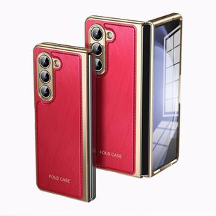 For Samsung Galaxy Z Fold5 Integrated Gold Wire Silver Brocade Plating Phone Case(Red)