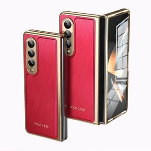 For Samsung Galaxy Z Fold4 Integrated Gold Wire Silver Brocade Plating Phone Case(Red)