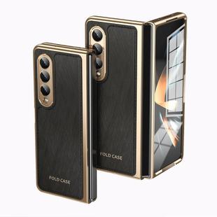 For Samsung Galaxy Z Fold4 Integrated Gold Wire Silver Brocade Plating Phone Case(Black)