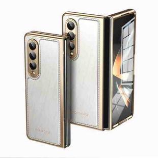 For Samsung Galaxy Z Fold4 Integrated Gold Wire Silver Brocade Plating Phone Case(White)