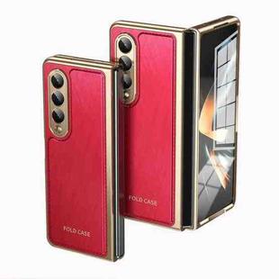 For Samsung Galaxy Z Fold3 Integrated Gold Wire Silver Brocade Plating Phone Case(Red)