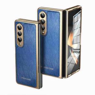 For Samsung Galaxy Z Fold3 Integrated Gold Wire Silver Brocade Plating Phone Case(Blue)