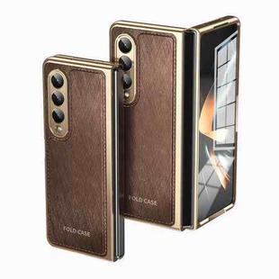For Samsung Galaxy Z Fold3 Integrated Gold Wire Silver Brocade Plating Phone Case(Brown)