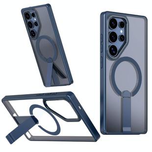 For Samsung Galaxy S25 Ultra 5G Star Shine Series TPU + PC MagSafe Phone Case with Fold Holder(Navy Blue)