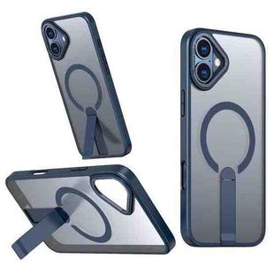 For iPhone 16 Plus Star Shine Series TPU + PC MagSafe Phone Case with Fold Holder(Navy Blue)