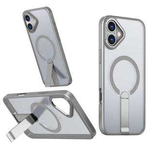 For iPhone 16 Star Shine Series TPU + PC MagSafe Phone Case with Fold Holder(Grey)