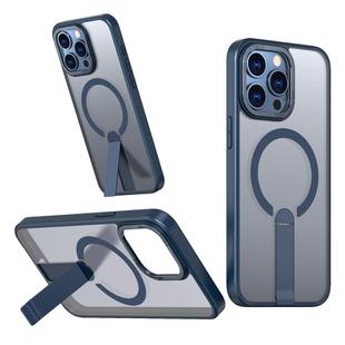 For iPhone 15 Pro Max Star Shine Series TPU + PC MagSafe Phone Case with Fold Holder(Navy Blue)
