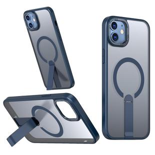 For iPhone 12 mini Star Shine Series TPU + PC MagSafe Phone Case with Fold Holder(Navy Blue)