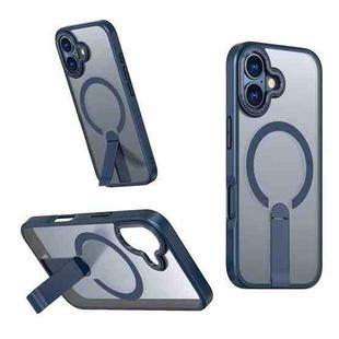 For iPhone 17 Star Shine Series TPU + PC MagSafe Phone Case with Fold Holder(Navy Blue)