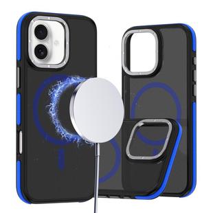 For iPhone 16 Plus Dual-Color Skin Feel MagSafe Phone Case(Black Blue)
