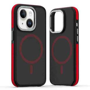 For iPhone 15 Plus Dual-Color Skin Feel MagSafe Phone Case(Black Red)