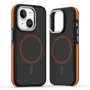 For iPhone 14 Plus Dual-Color Skin Feel MagSafe Phone Case(Black Orange)