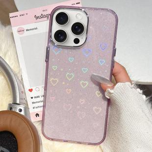 For iPhone 16 Pro Max 3D Heart IMD Hybrid TPU Phone Case(Purple)