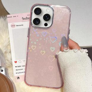 For iPhone 15 Pro Max 3D Heart IMD Hybrid TPU Phone Case(Pink)