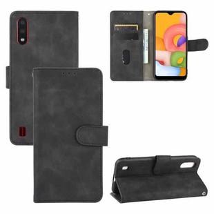 For Samsung Galaxy A01 (Global Version) Solid Color Skin Feel Magnetic Buckle Horizontal Flip Calf Texture PU Leather Case with Holder & Card Slots & Wallet(Black)