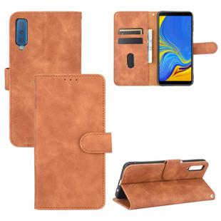 For Samsung Galaxy A7 (2018) Solid Color Skin Feel Magnetic Buckle Horizontal Flip Calf Texture PU Leather Case with Holder & Card Slots & Wallet(Brown)
