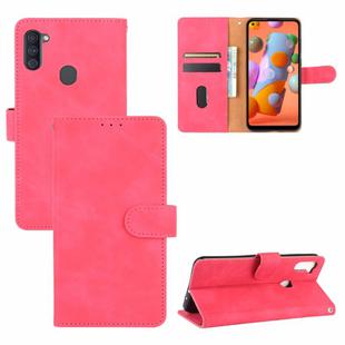 For Samsung Galaxy A11 (Eurasian Version) Solid Color Skin Feel Magnetic Buckle Horizontal Flip Calf Texture PU Leather Case with Holder & Card Slots & Wallet(Rose Red)