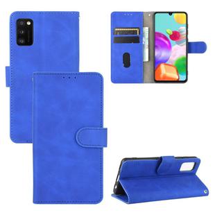 For Samsung Galaxy A41 (Eurasian Version) Solid Color Skin Feel Magnetic Buckle Horizontal Flip Calf Texture PU Leather Case with Holder & Card Slots & Wallet(Blue)
