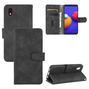 For Samsung Galaxy M01 Core / A01 Core Solid Color Skin Feel Magnetic Buckle Horizontal Flip Calf Texture PU Leather Case with Holder & Card Slots & Wallet(Black)