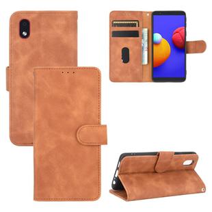 For Samsung Galaxy M01 Core / A01 Core Solid Color Skin Feel Magnetic Buckle Horizontal Flip Calf Texture PU Leather Case with Holder & Card Slots & Wallet(Brown)