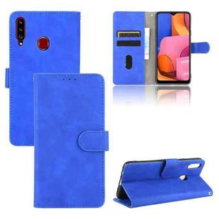 For Samsung Galaxy A20s Solid Color Skin Feel Magnetic Buckle Horizontal Flip Calf Texture PU Leather Case with Holder & Card Slots & Wallet(Blue)