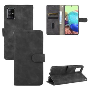 For Samsung Galaxy A51 Solid Color Skin Feel Magnetic Buckle Horizontal Flip Calf Texture PU Leather Case with Holder & Card Slots & Wallet(Black)