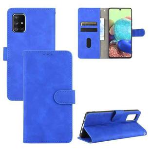 For Samsung Galaxy A51 Solid Color Skin Feel Magnetic Buckle Horizontal Flip Calf Texture PU Leather Case with Holder & Card Slots & Wallet(Blue)