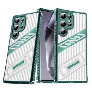 For Samsung Galaxy S25 Ultra 5G Plating Holder PC Hybrid TPU Phone Case(Dark Green)