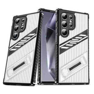 For Samsung Galaxy S25 Ultra 5G Plating Holder PC Hybrid TPU Phone Case(Transparent Black)