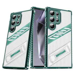 For Samsung Galaxy S24 Ultra 5G Plating Holder PC Hybrid TPU Phone Case(Dark Green)