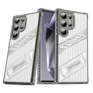 For Samsung Galaxy S24 Ultra 5G Plating Holder PC Hybrid TPU Phone Case(Space Gray)
