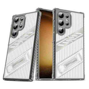 For Samsung Galaxy S23 Ultra 5G Plating Holder PC Hybrid TPU Phone Case(Space Gray)