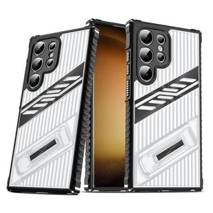 For Samsung Galaxy S23 Ultra 5G Plating Holder PC Hybrid TPU Phone Case(Transparent Black)