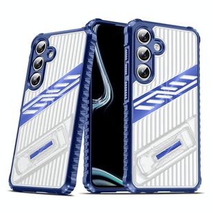 For Samsung Galaxy S24 FE 5G Plating Holder PC Hybrid TPU Phone Case(Navy Blue)