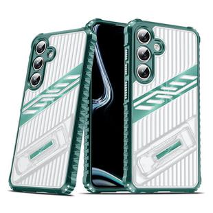 For Samsung Galaxy S24 FE 5G Plating Holder PC Hybrid TPU Phone Case(Dark Green)