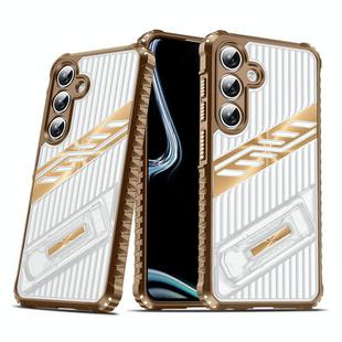 For Samsung Galaxy S24 FE 5G Plating Holder PC Hybrid TPU Phone Case(Desert Gold)