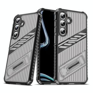 For Samsung Galaxy S24 FE 5G Plating Holder PC Hybrid TPU Phone Case(Gray Black)