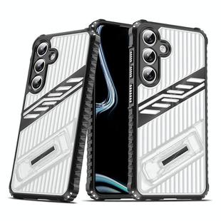 For Samsung Galaxy S24 FE 5G Plating Holder PC Hybrid TPU Phone Case(Transparent Black)